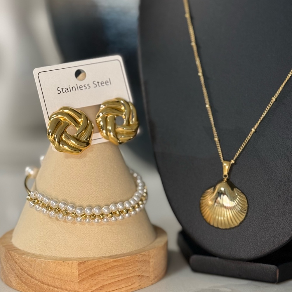 Gold and Silver Stainless Steel Jewelry Set